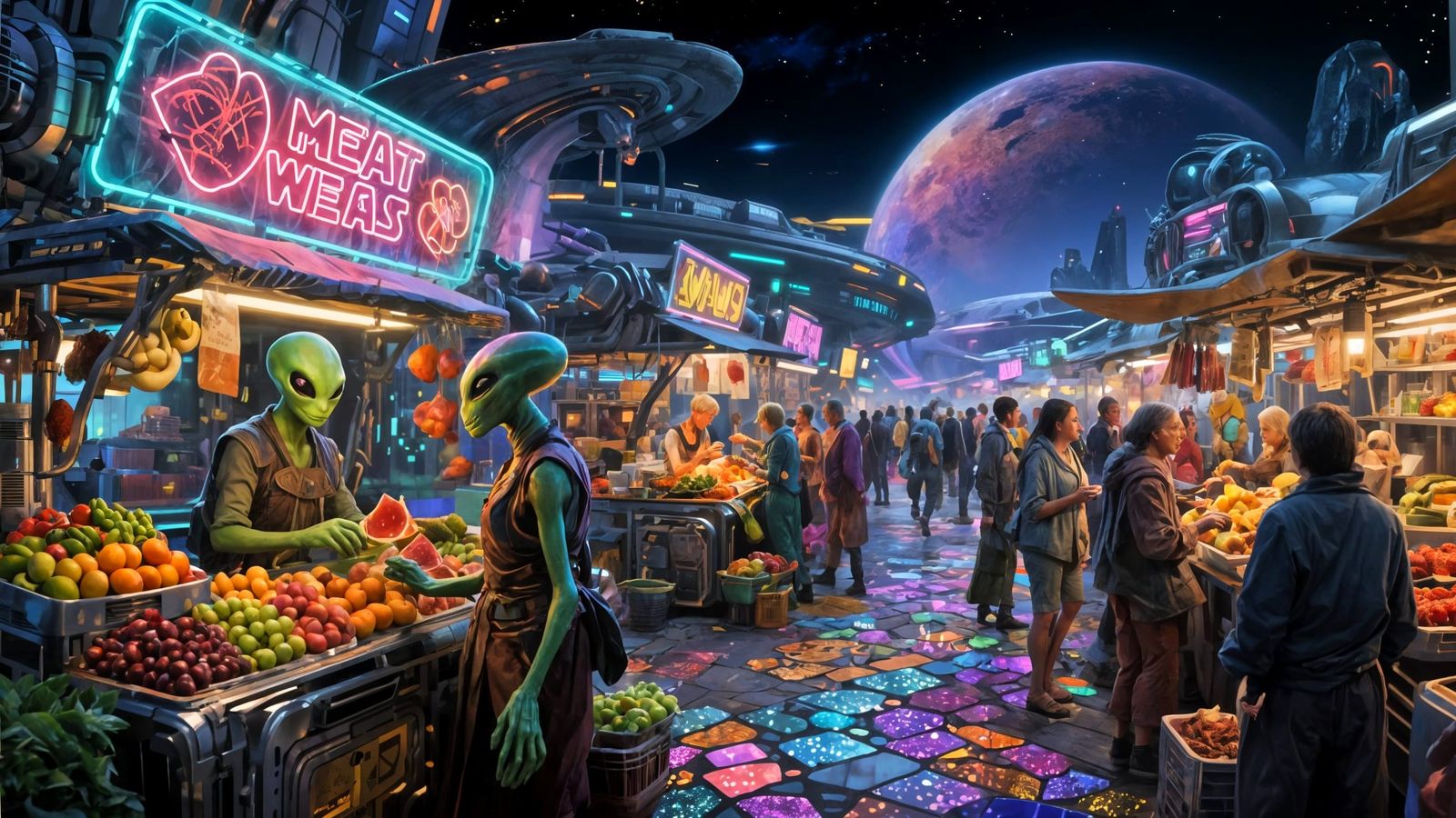 Vibrant Alien Market on a Distant Planet