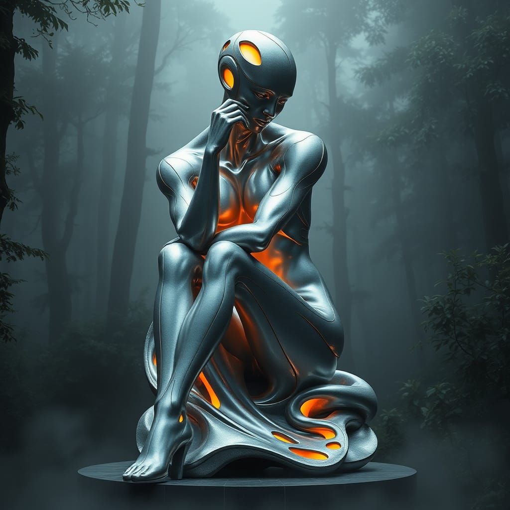 Surreal Futuristic Sculpture in Metallic Glory