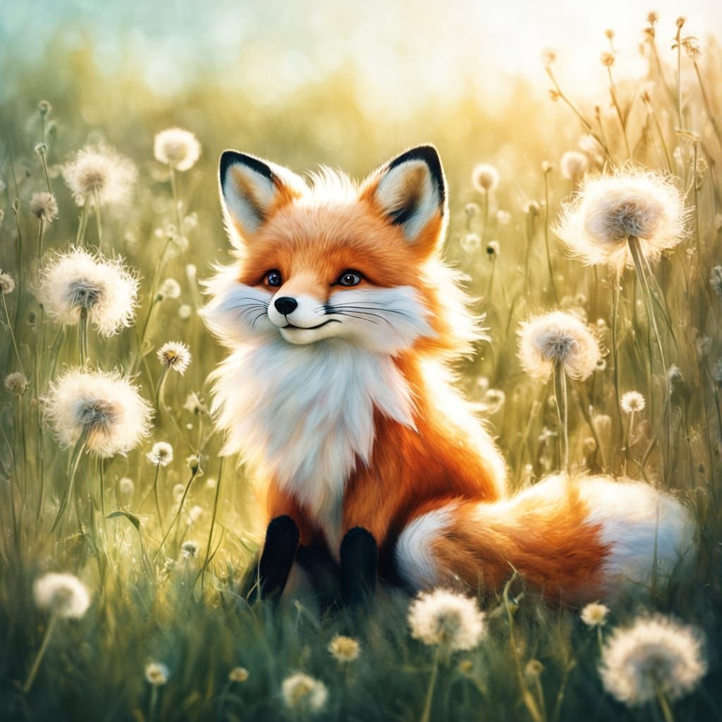 Whimsical Fox Plays in Dandelion Fields
