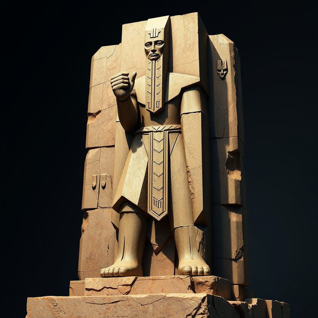Ancient Baal Statue in Cubist Style