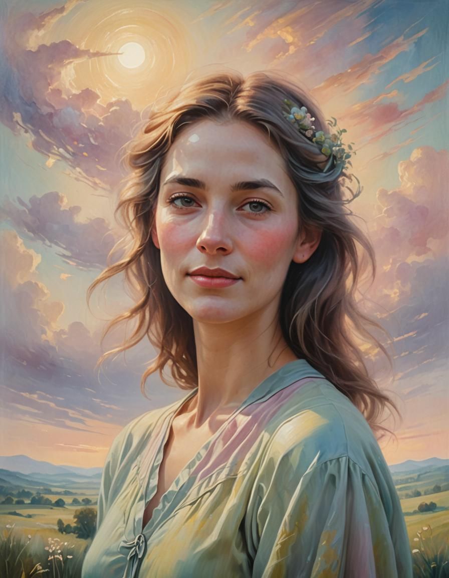 Serene Woman in Dreamlike Oil Painting
