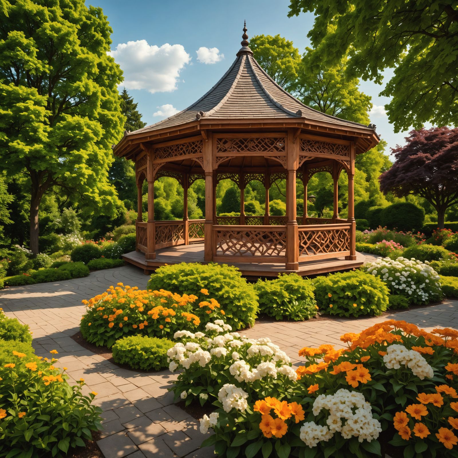 Breathtaking Hyperrealistic Wooden Pavilion in a Garden Oasi...
