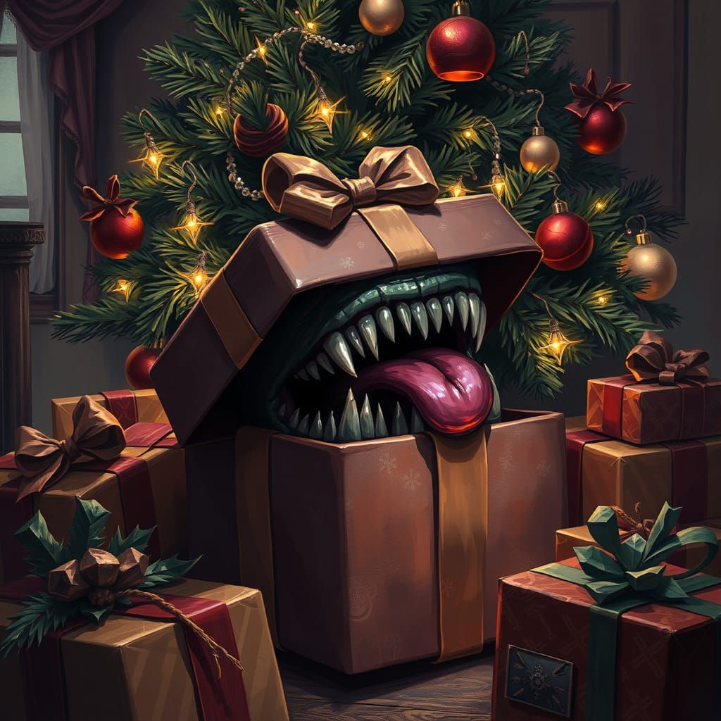 Menacing Mimic Gift Box Hidden Under Christmas Tree