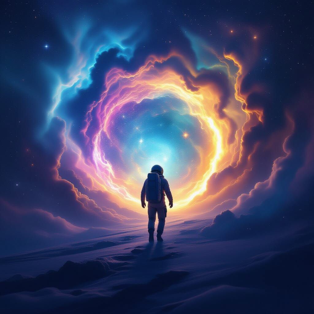 Astronaut Steps Through Cosmic Portal into Starlight