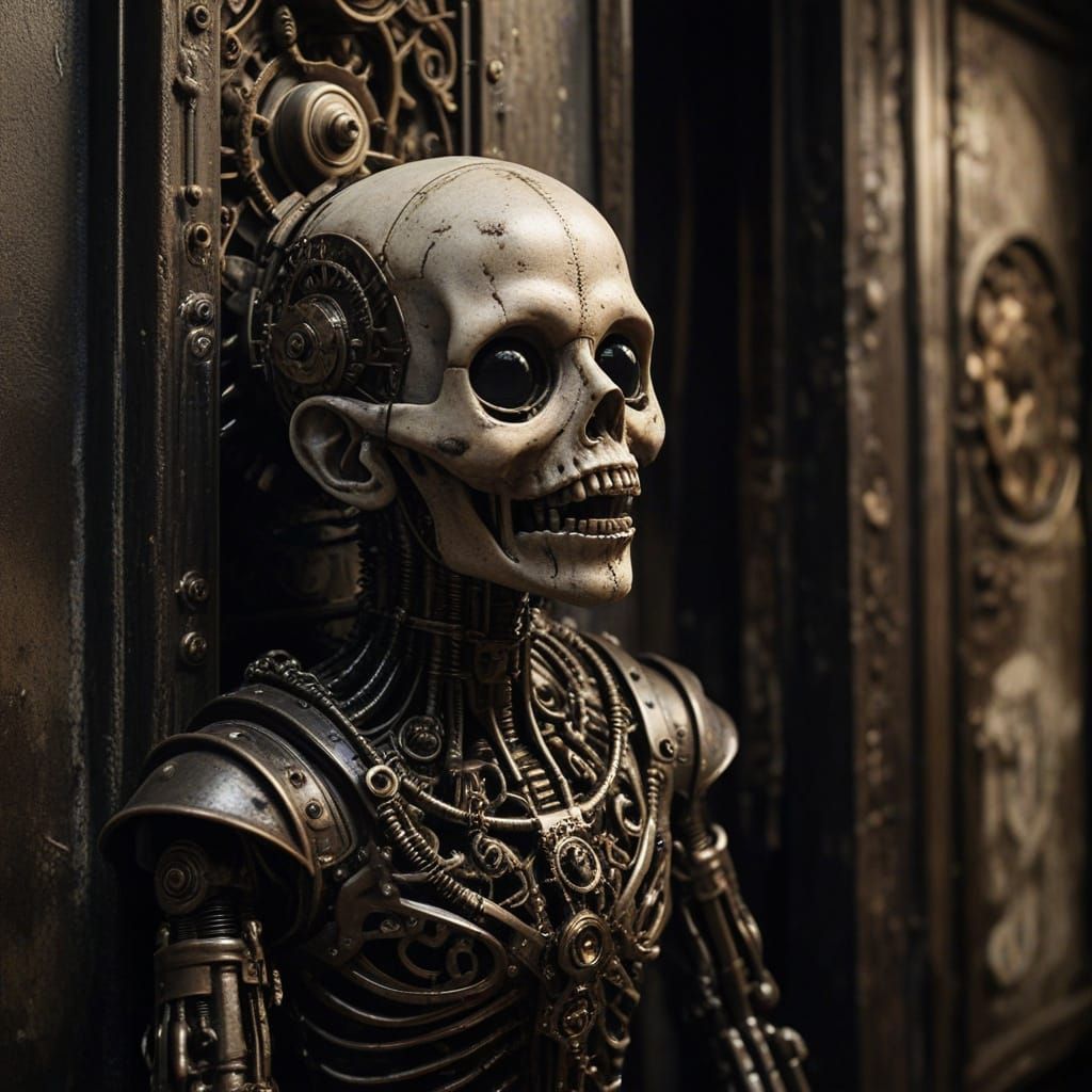 Surreal Android Dangles Screaming Baby in Grimy Alleyway