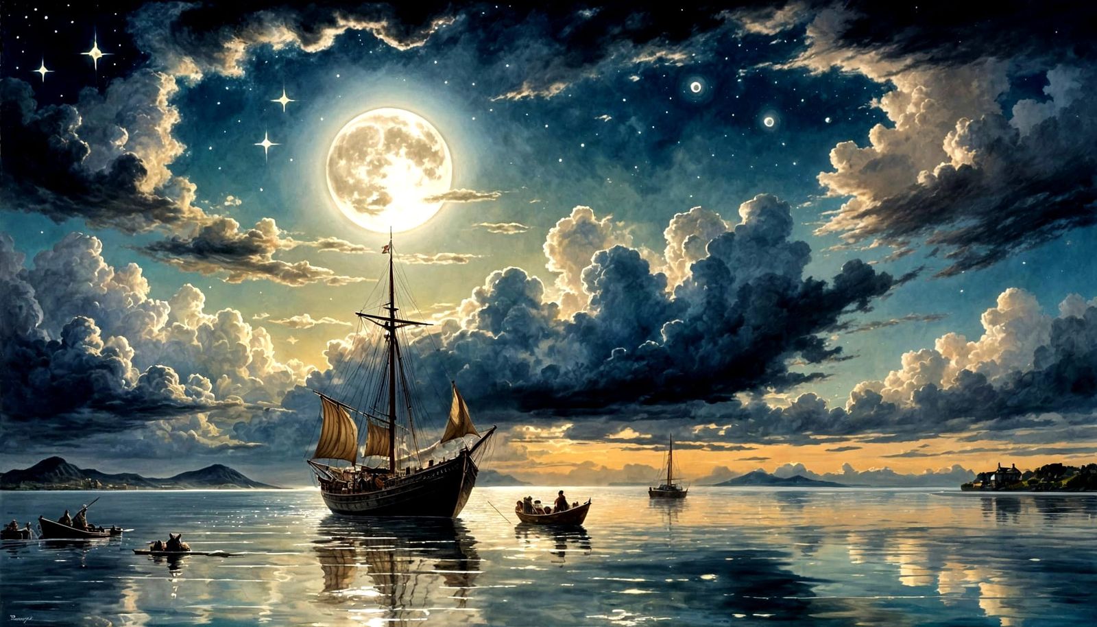 Whimsical Moonlit Serenade of a Romantic Owl and Furry Cat i...