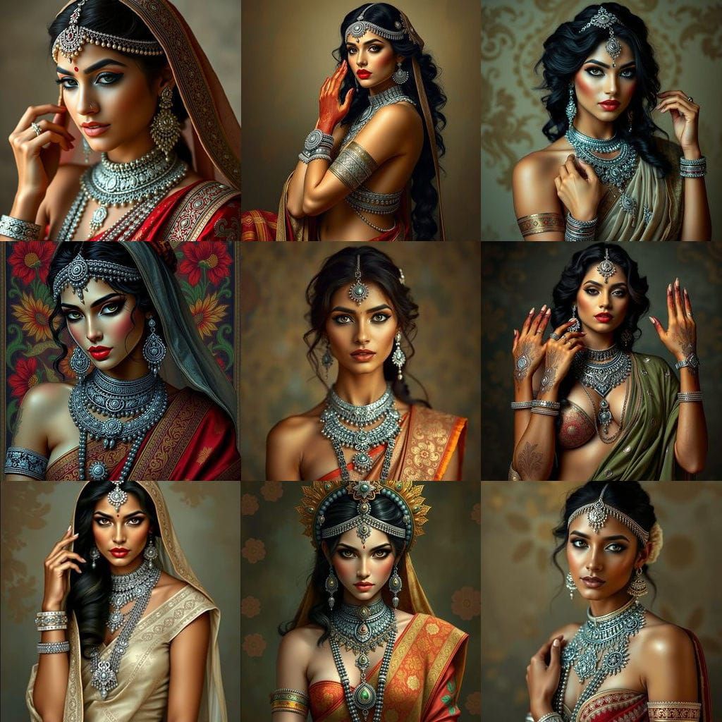 Exotic Indian Goddess in Silver Jewelry
