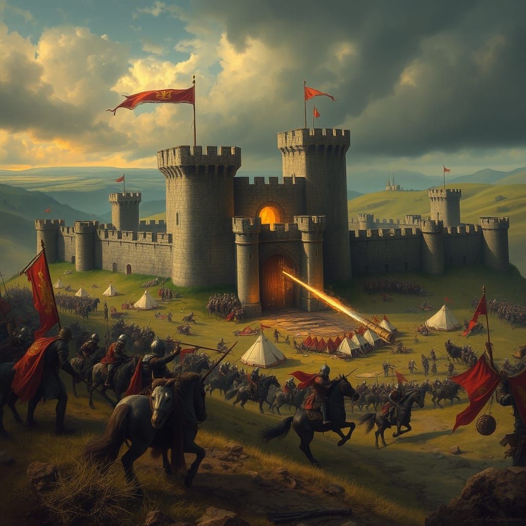 Medieval Siege of a Fortified Castle in Dark Fantasy Style