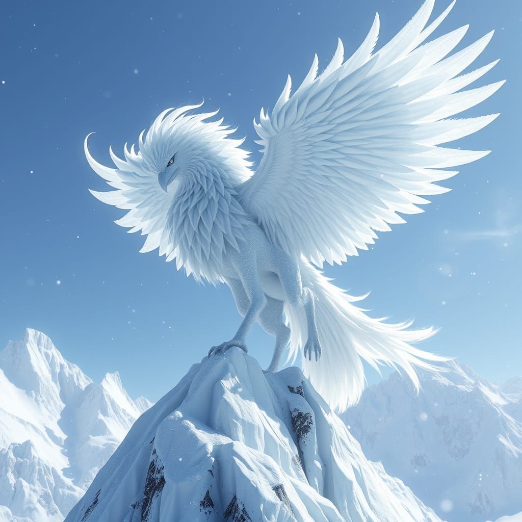 Ethereal Ice Harpy Soars on Glacial Peak