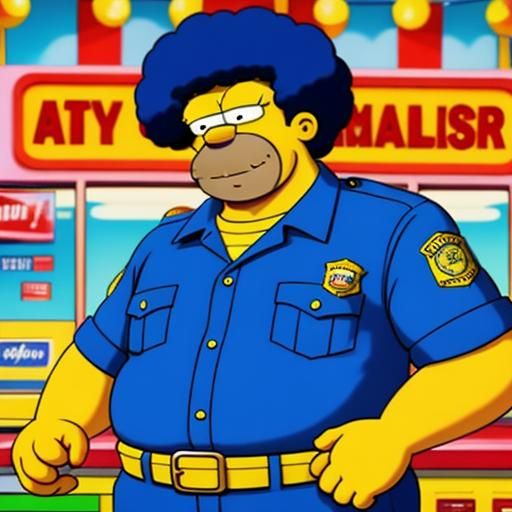Police Chief Wiggum wearing a wig