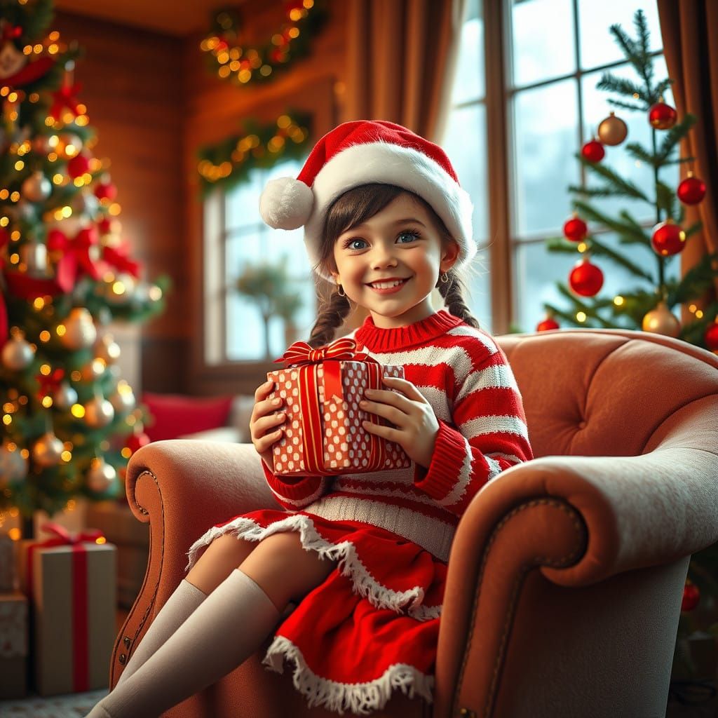 Joyful Girl Surrounded by Magical Christmas Wonderland in Vi...