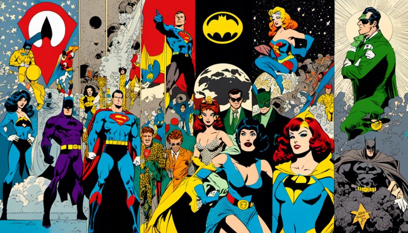 Minimalist DC Comics Characters in Vintage Comic Art Style