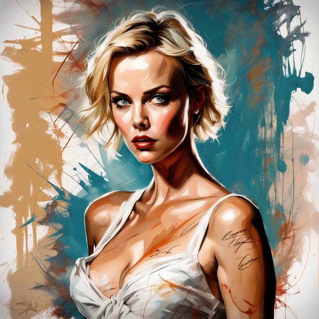 Charlize Theron Portrait in Pin-Up Style