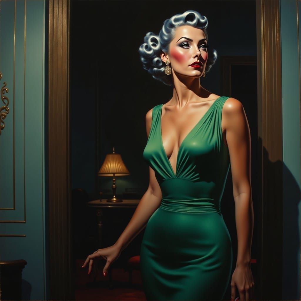 Glamorous Woman in Film Noir Impressionistic Portrait