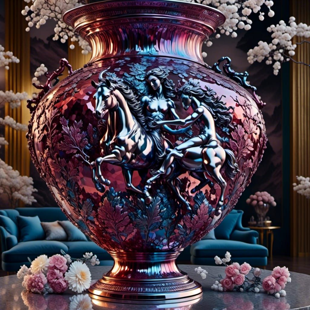 Iridescent Art Nouveau Vase with Centaur Design