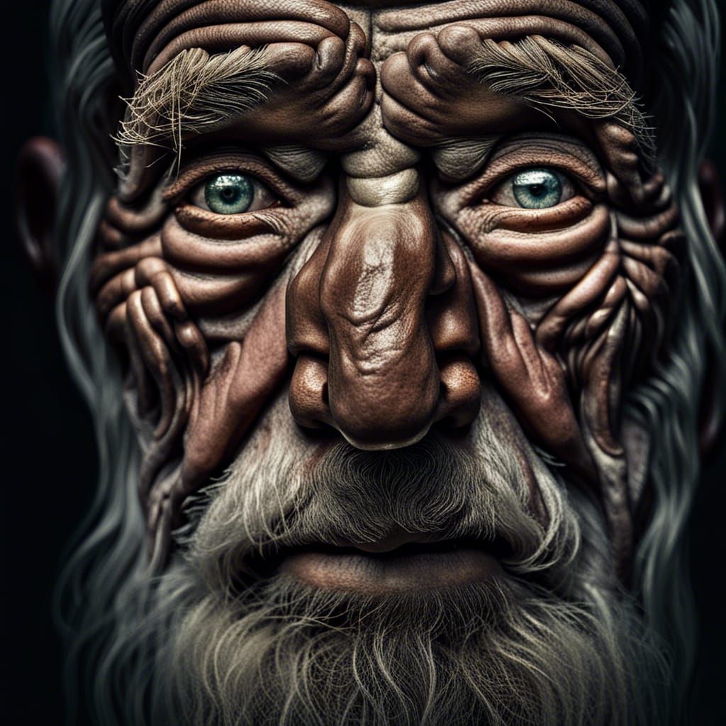 Hyperrealistic Portrait of an Old Man with Tear