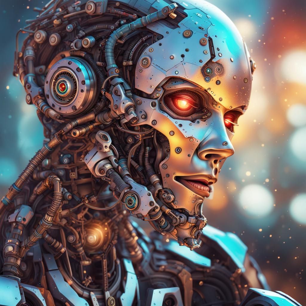 Futuristic Cyborg Bot with Wearable Tech, Hyperrealistic Art