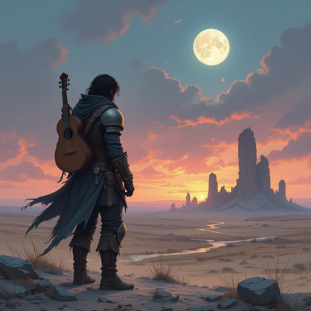 Post-Apocalyptic Bard in Desolate Ruins