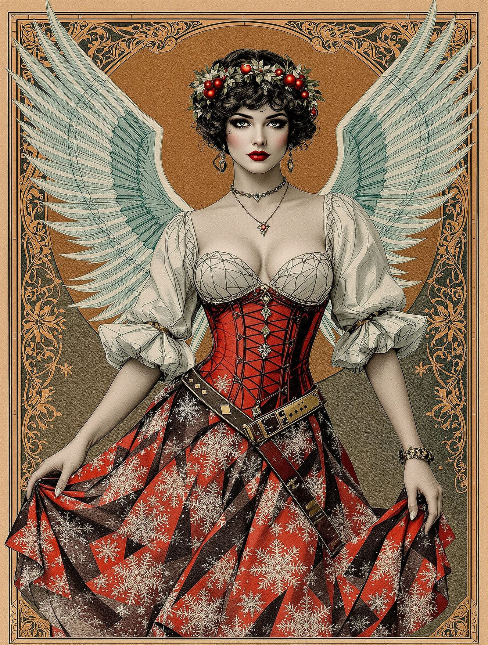 Empowered Winter Pin-Up in Neo-Baroque Etching Style