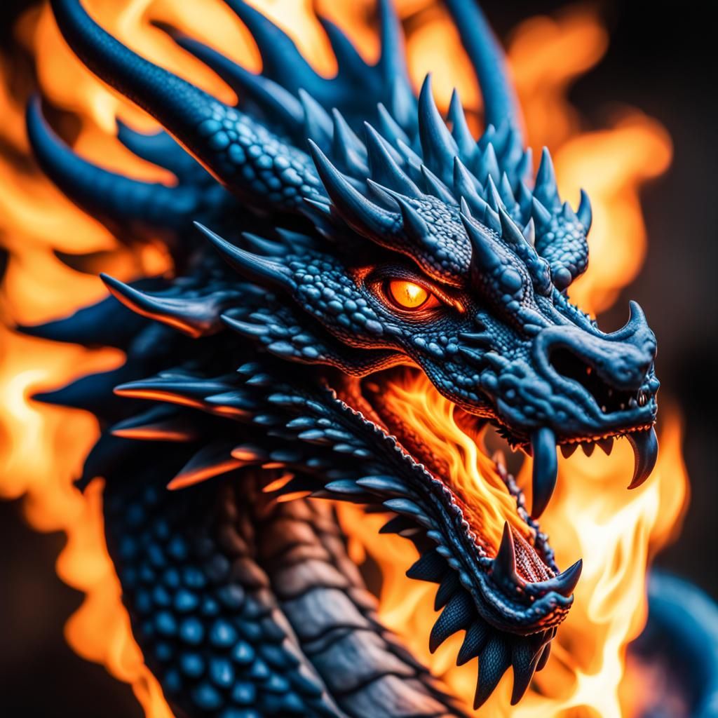 Majestic Dragon Breathing Blue Fire