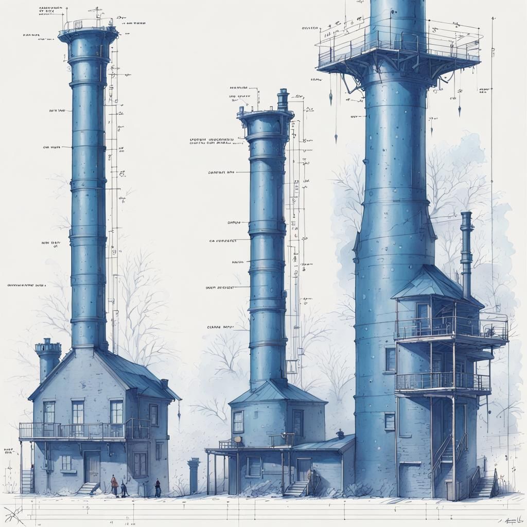 Intricate Chimney Schematics in Scientific Illustration Styl...