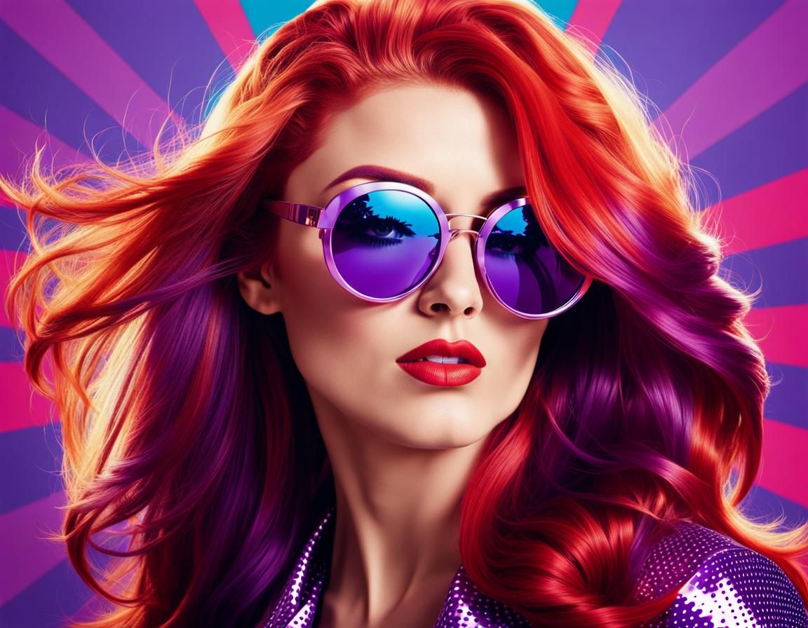 Vibrant 70s Woman with Pop Art Sunglasses