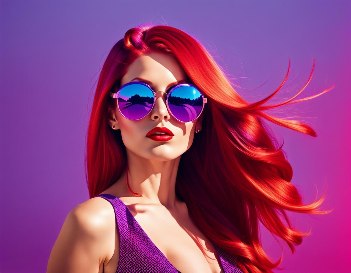 70s Woman with Pop Art Sunglasses in Halftone Style