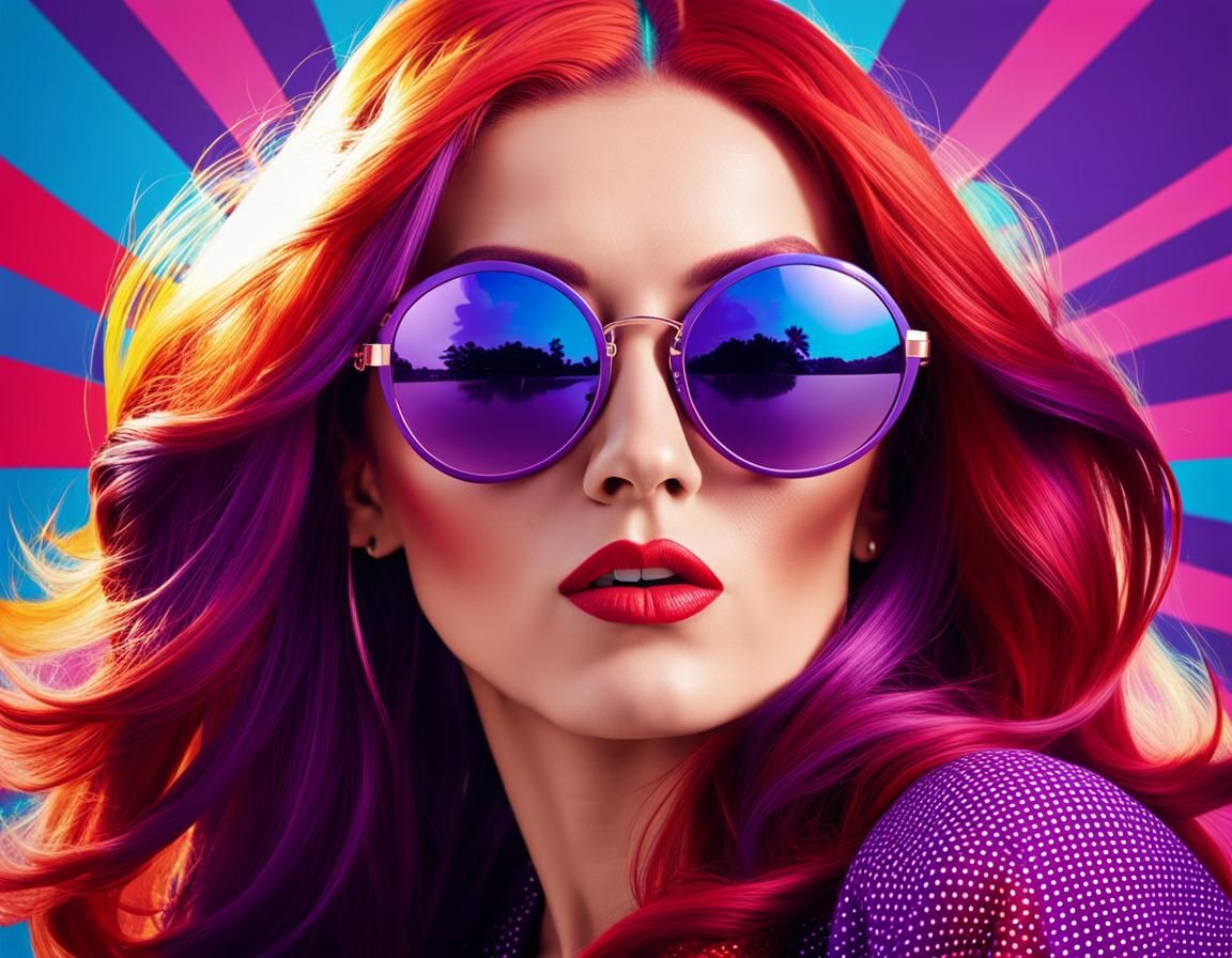 70s Woman with Pop Art Sunglasses in Halftone