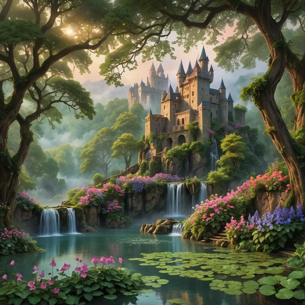 Medieval Castle at Sunset: Fantasy Landscape