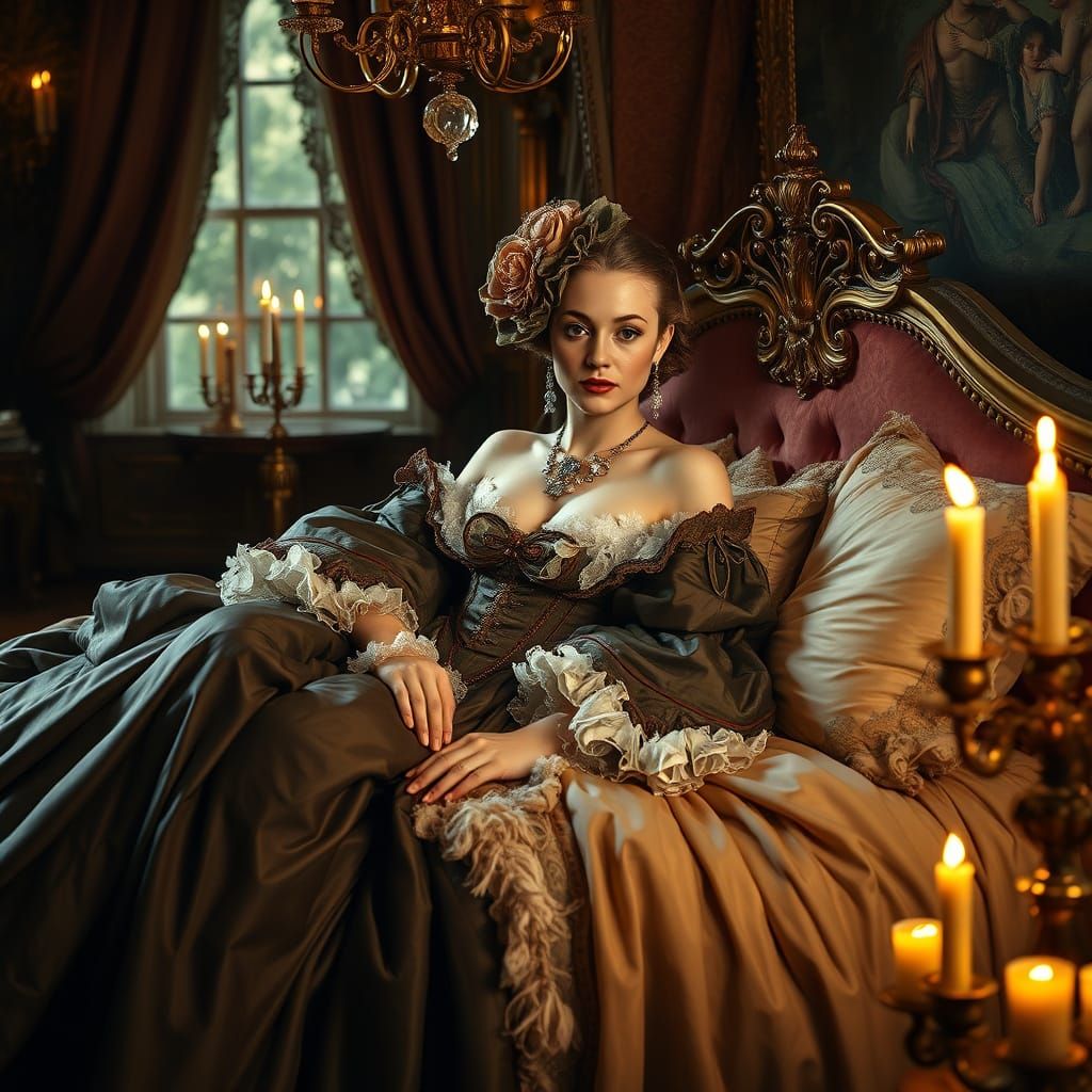 Noblewoman in 18th-Century Opulence, in Rococo Style