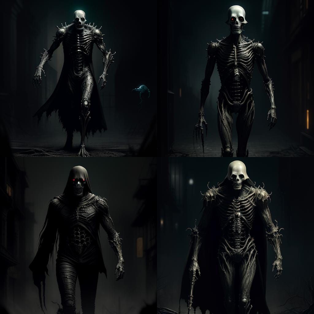 Sinister Black Figure with Ghostly Leg