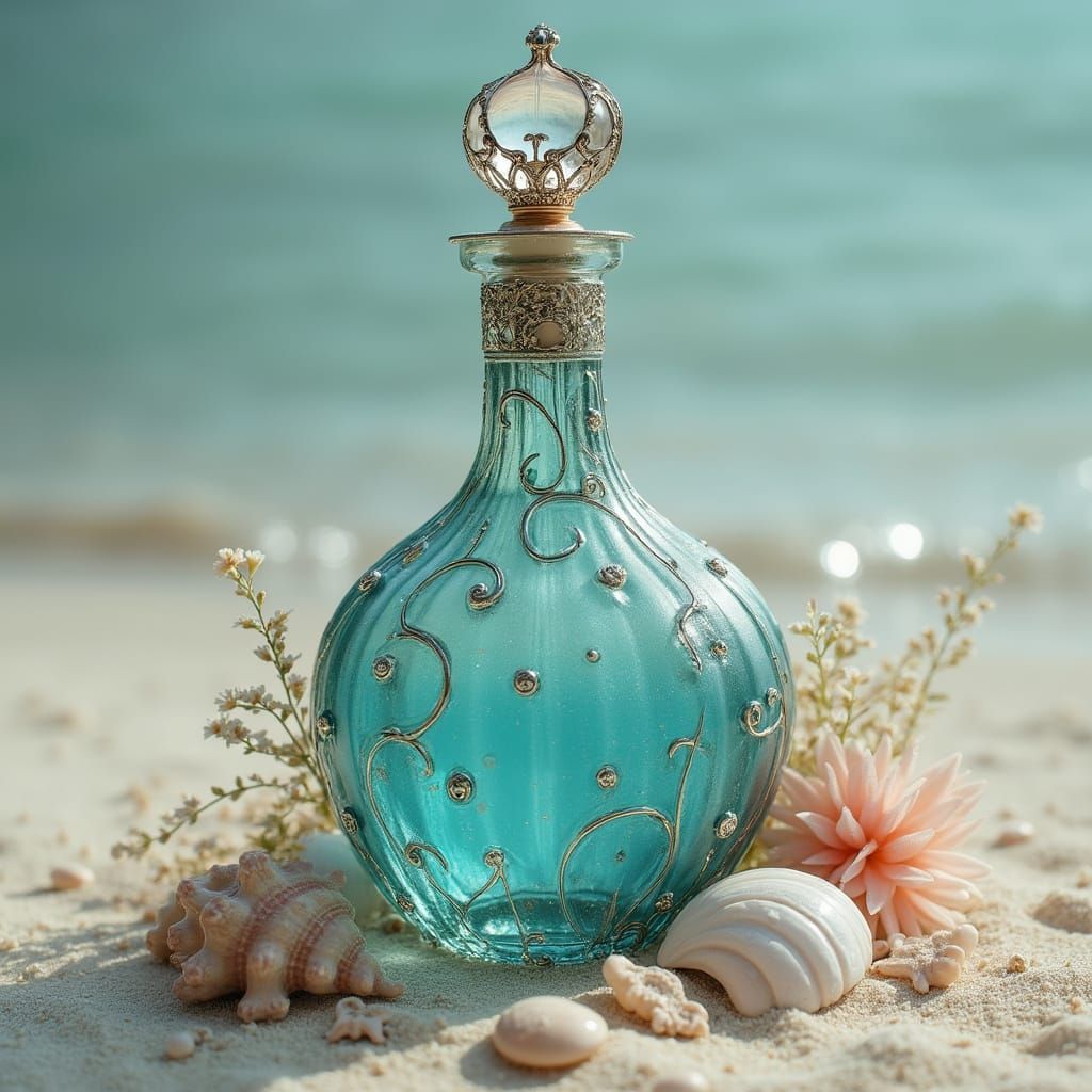 Ethereal Aquamarine Bottle in Whimsical Style