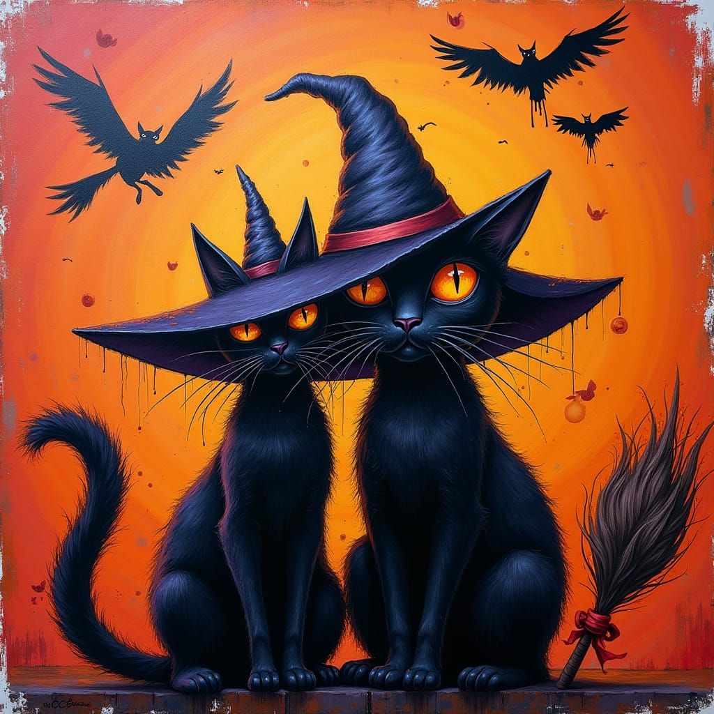 Surreal Halloween Scene in Vibrant Graffiti Style