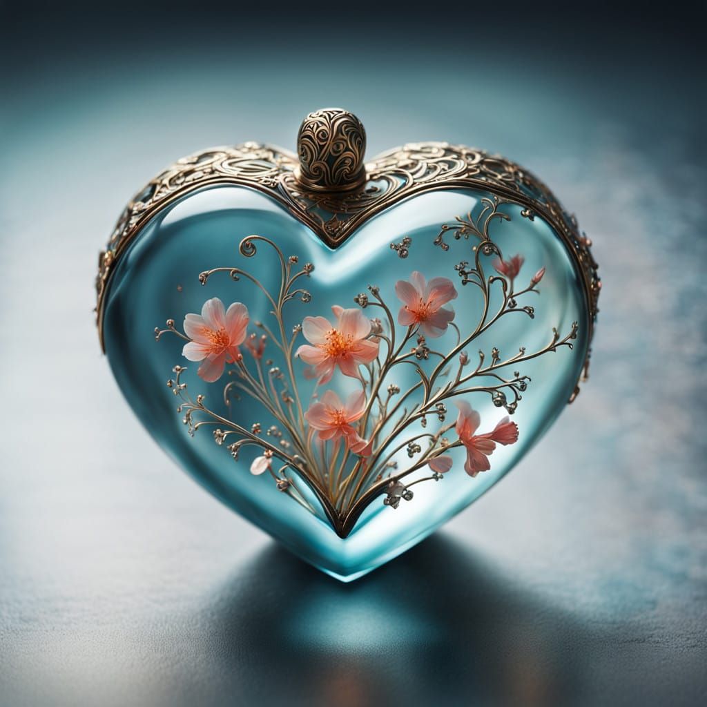 Glowing Glass Jewelry in Heart Box: Macro Photography
