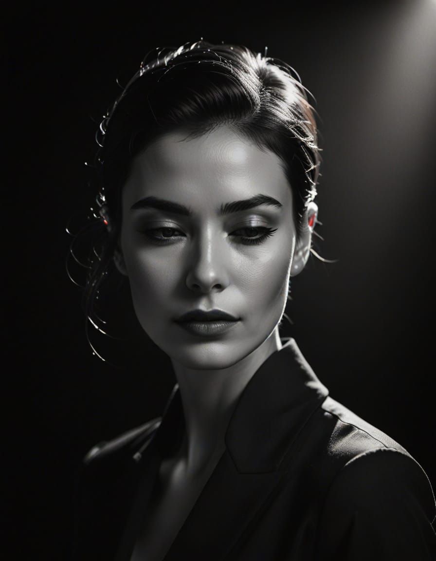 Monochrome Portrait of a Woman in Studio Lighting