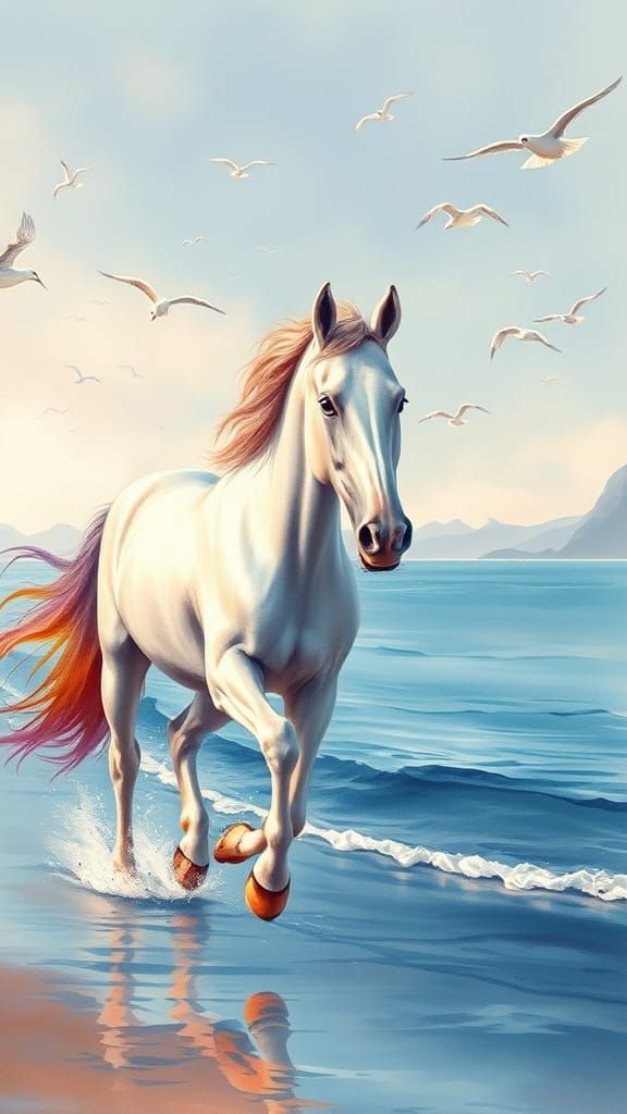 Ethereal Seaside Stallion in Dreamy Watercolor