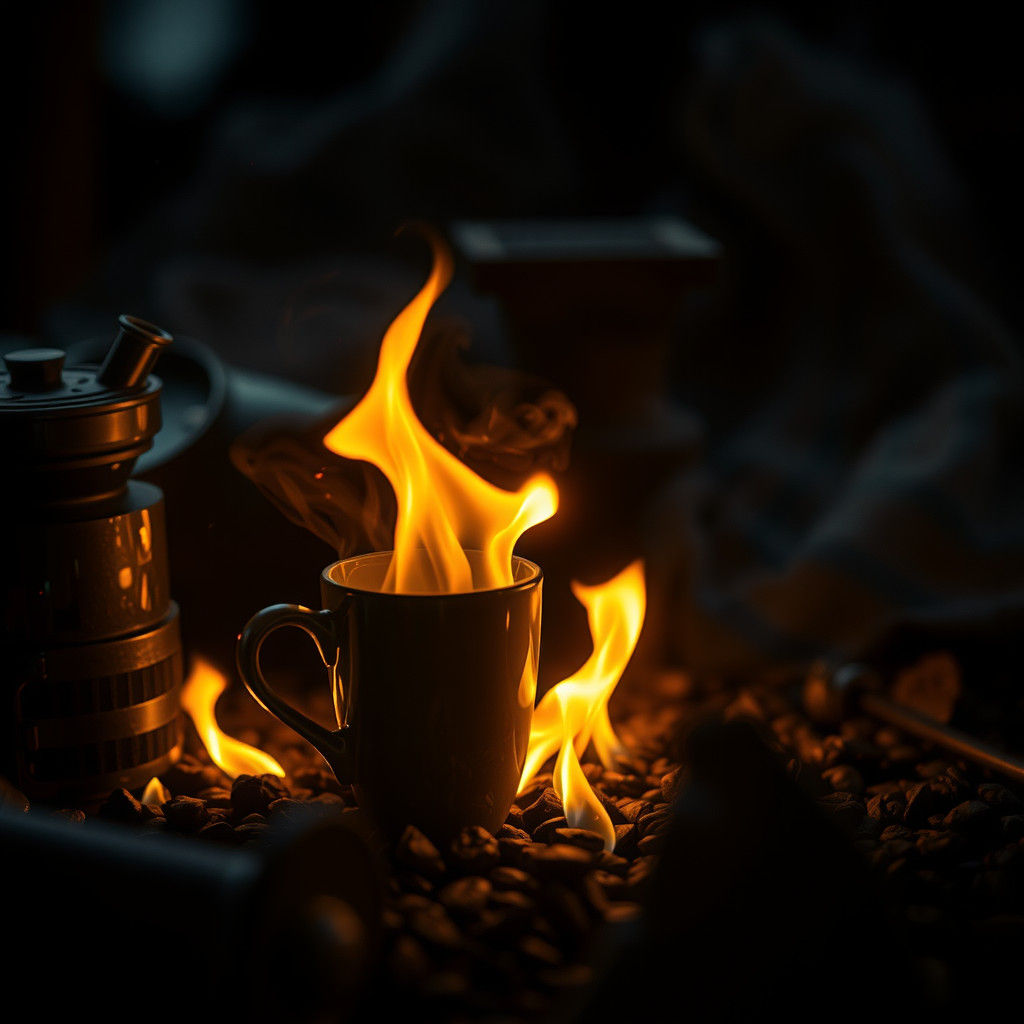 Coffee on Fire: Hyperrealistic and Intricate