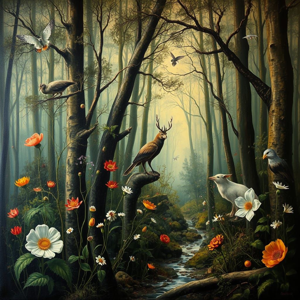 Surreal Dreamlike Forest in Oils with Illusionary Depth