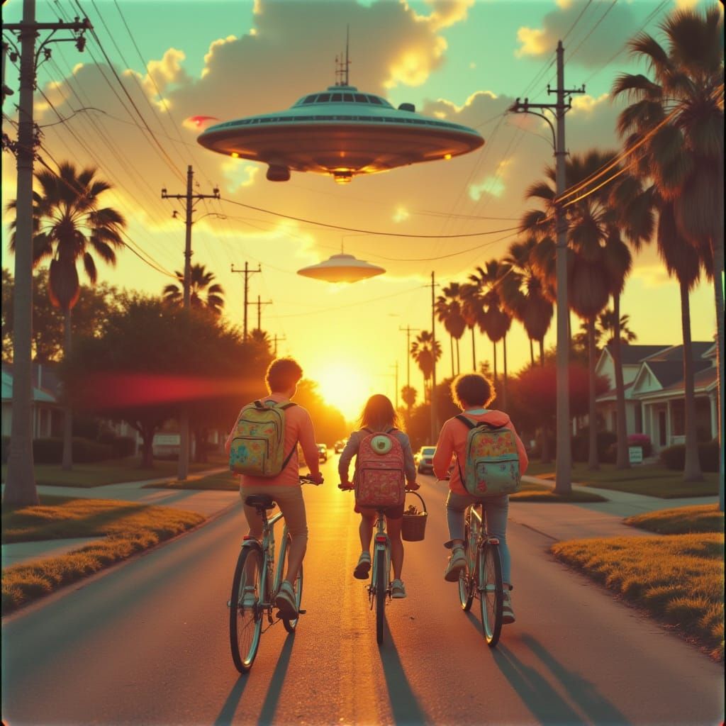 80s Adventure Scene with Kids and Alien