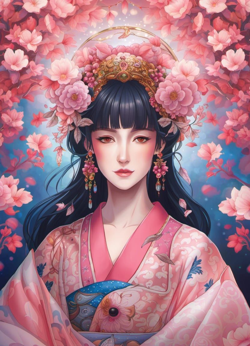 Gorgeous Japanese Goddess Portrait in Digital Illustration