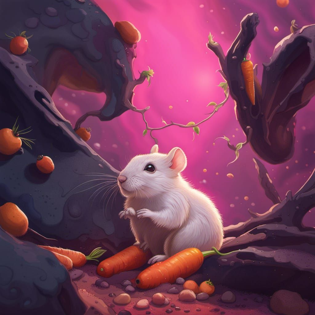 Hyperrealistic Rodents Enjoying Carrots: Detailed Splash Art