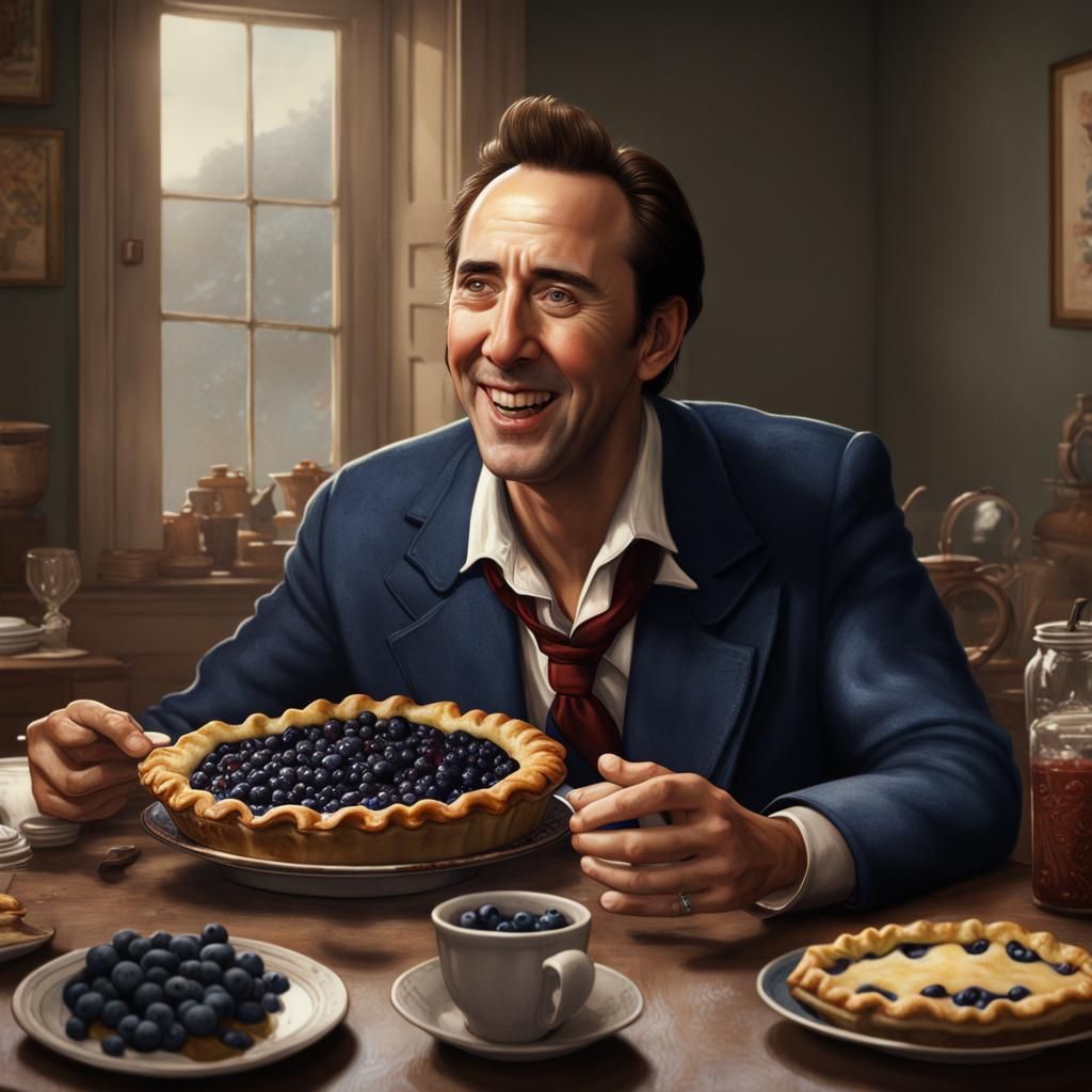 Nicolas Cage and Blueberry Pie in Rockwell Style