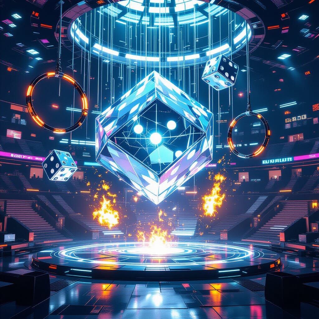 Futuristic Labyrinth in Surreal Neon Stadium
