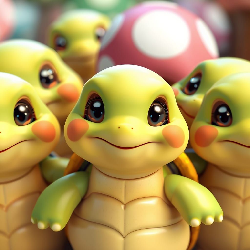 Chubby Turtles Gaze Lovingly with Shining Eyes