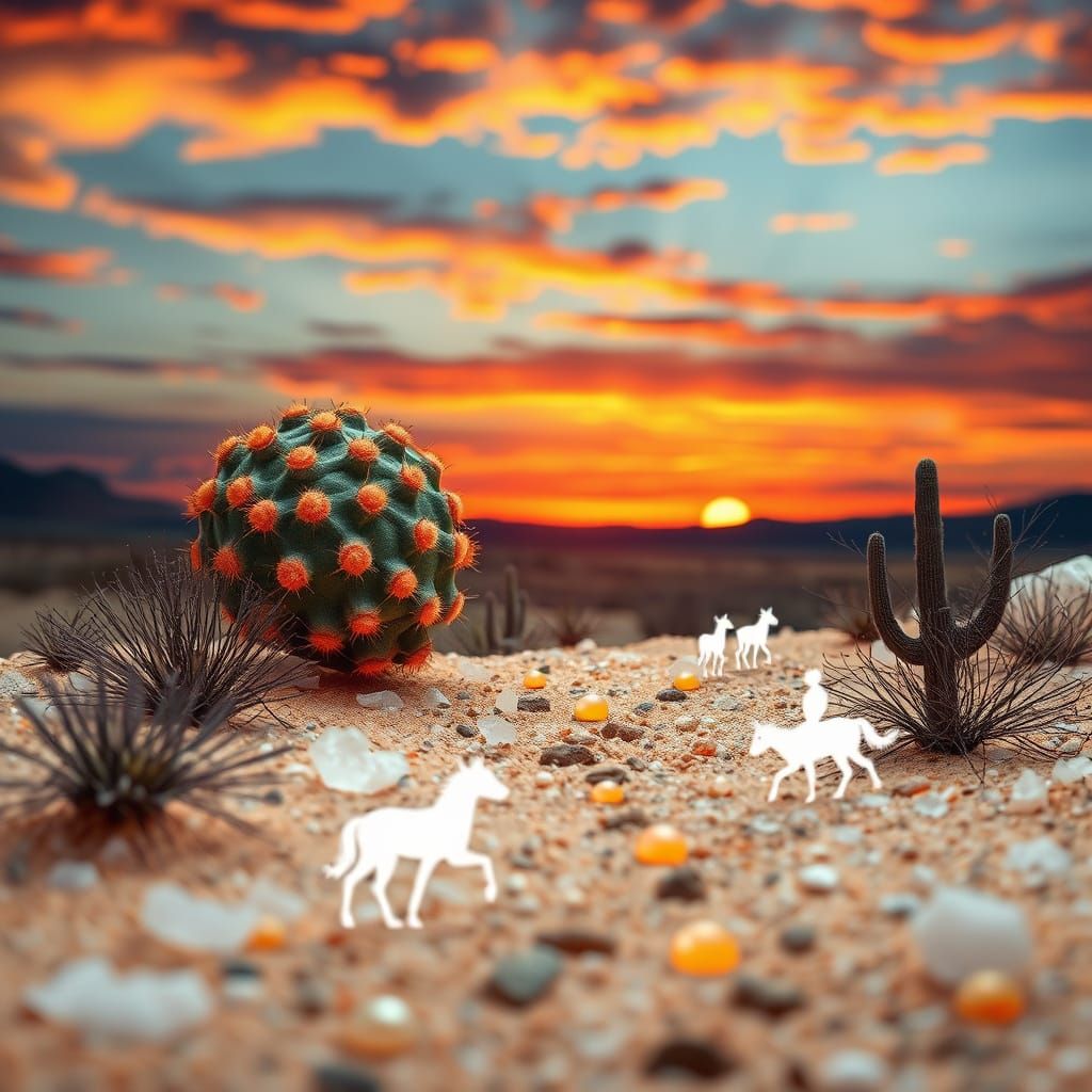 Surreal Desert Landscape with Silk Ball Cacti