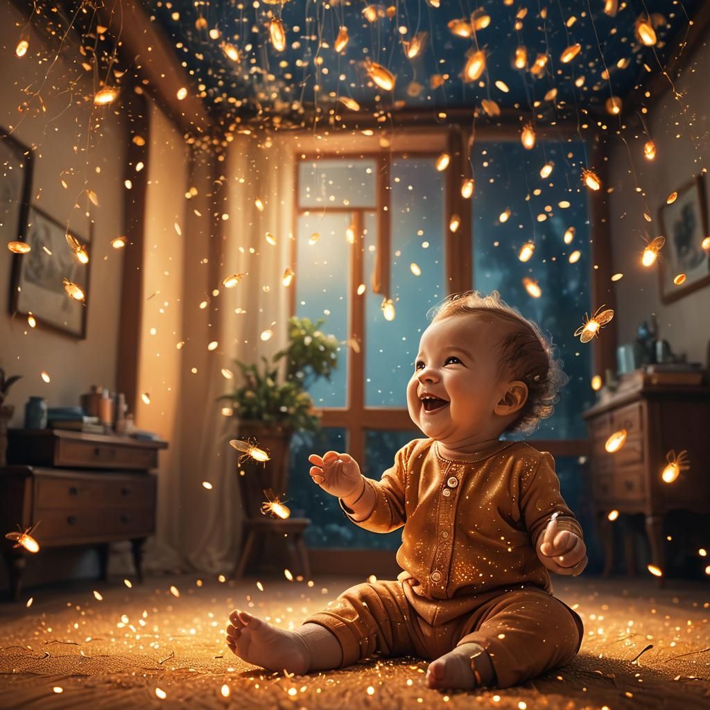 Baby's Joyful Laughter in a Sparkling Room