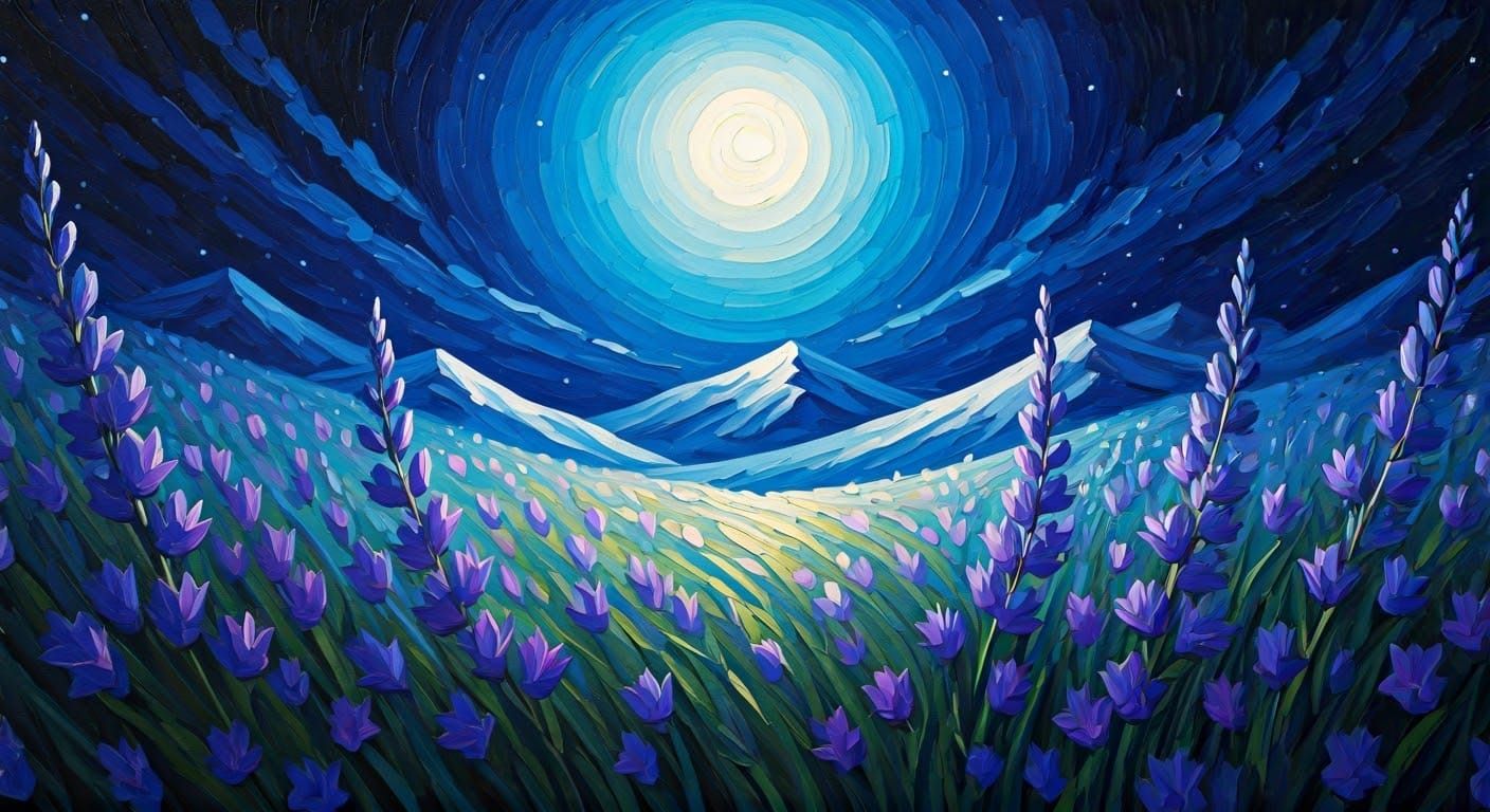 Bioluminescent Bellflower Meadow in Expressionist Style