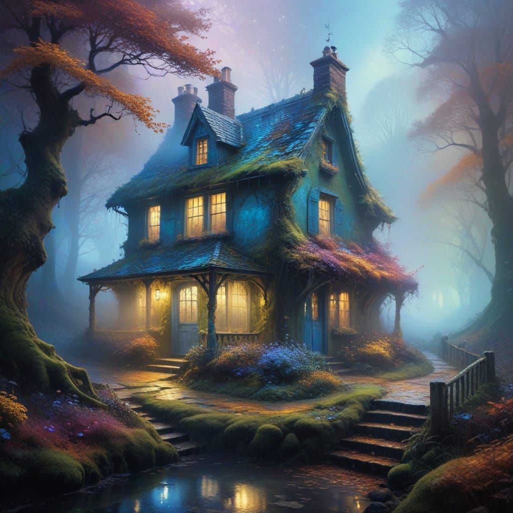 Enchanted Cottage in Vibrant Autumn Hues