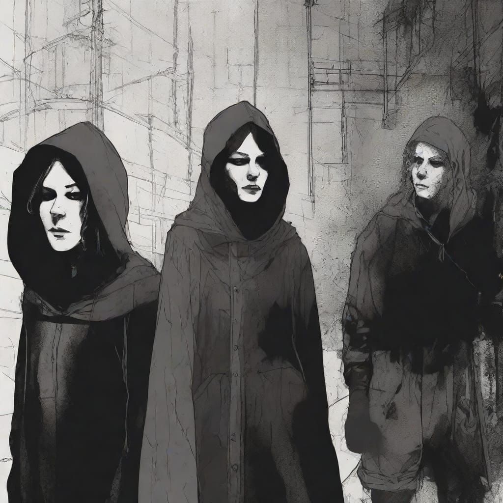 Three Women in Hoods and Gray