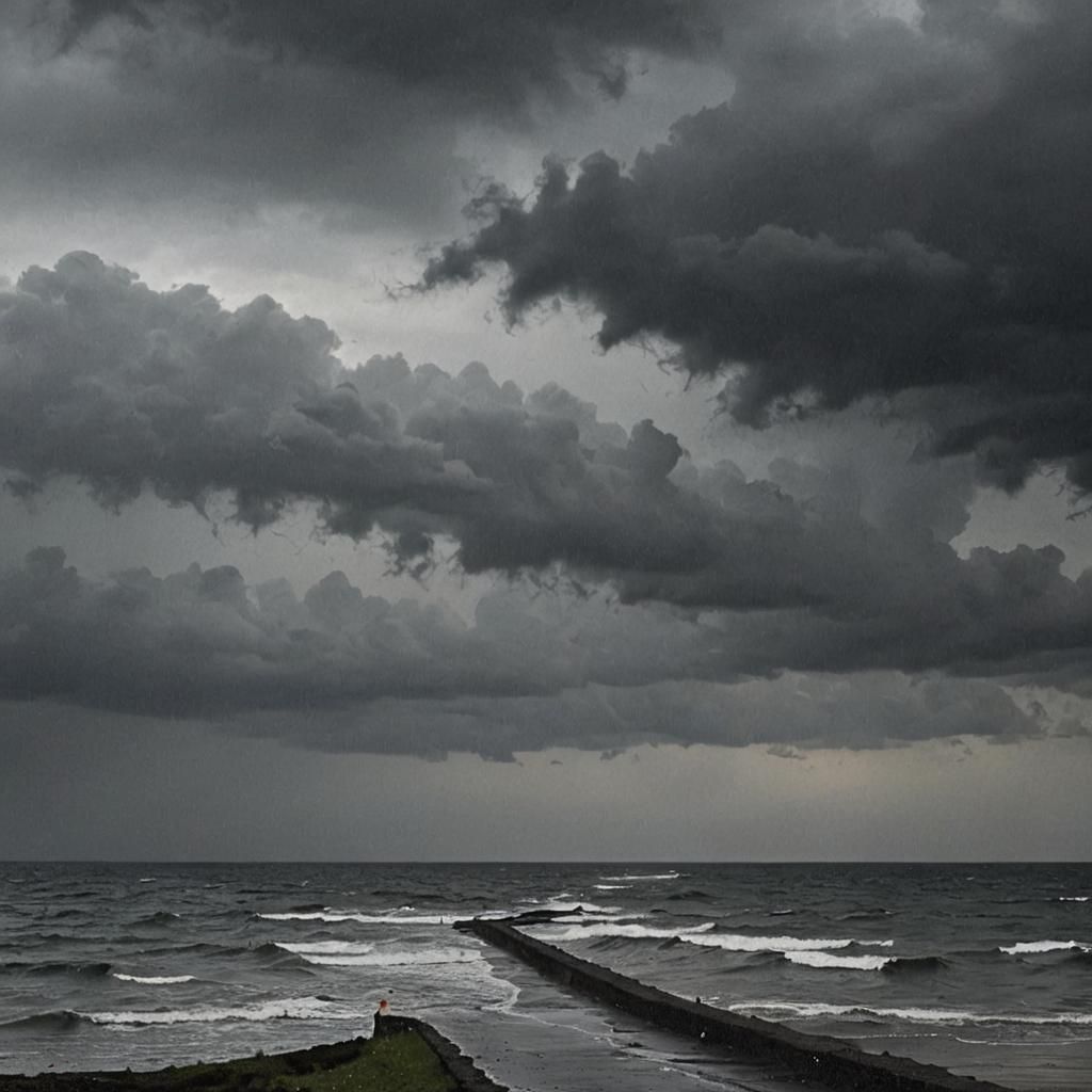 Stormy Sea Path Under Dark Clouds